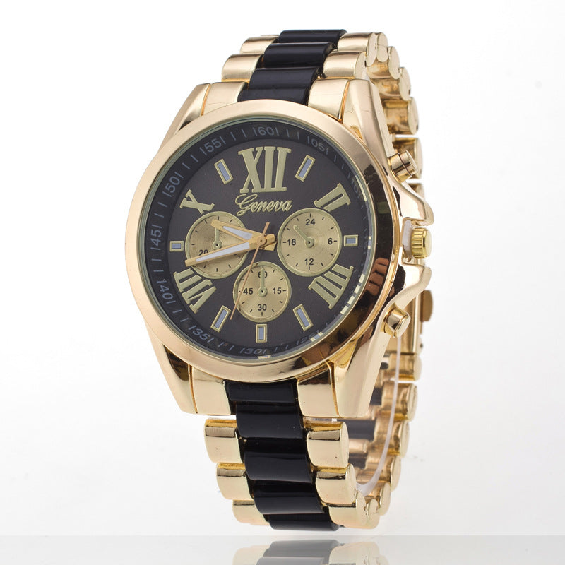 Geneva Style Three-Eye Steel Watch
