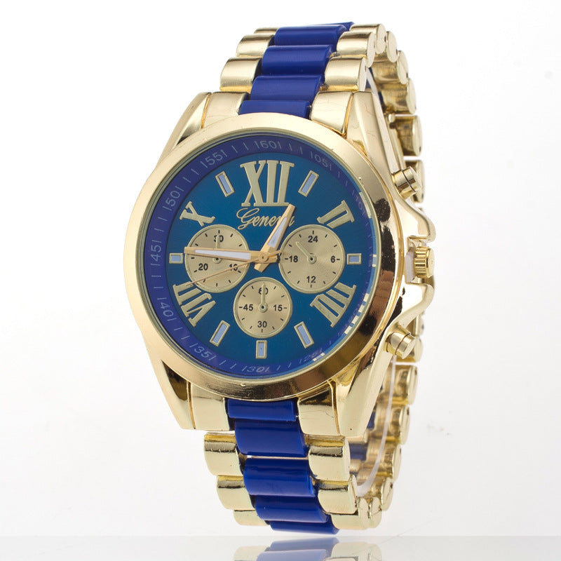 Geneva Style Three-Eye Steel Watch