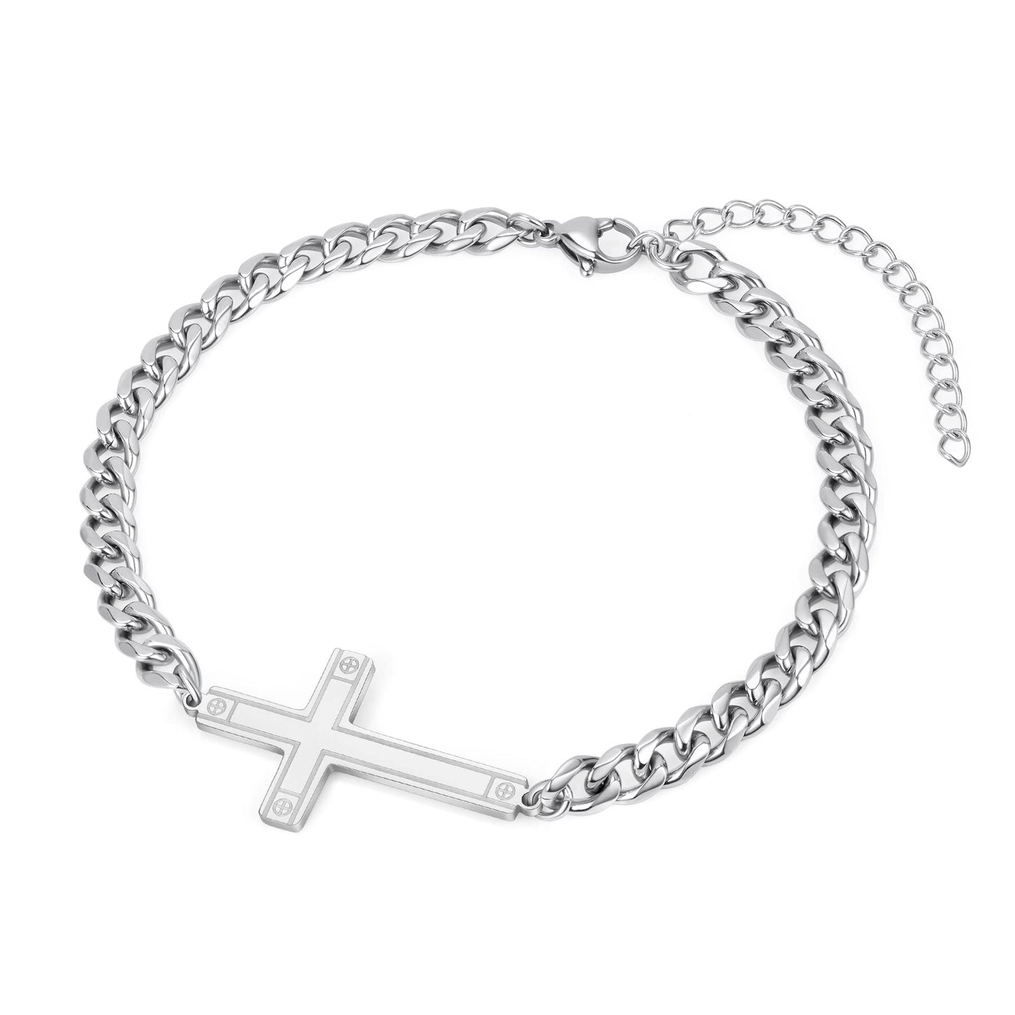 Men's Silver Stainless Steel Cross Bracelet
