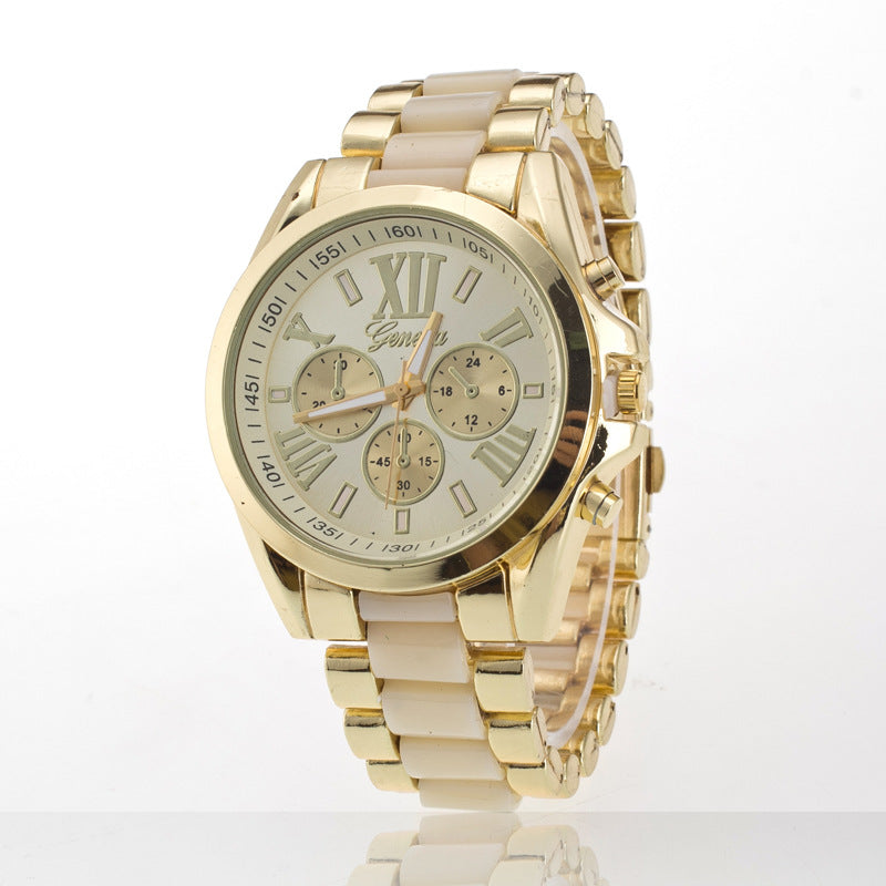 Geneva Style Three-Eye Steel Watch