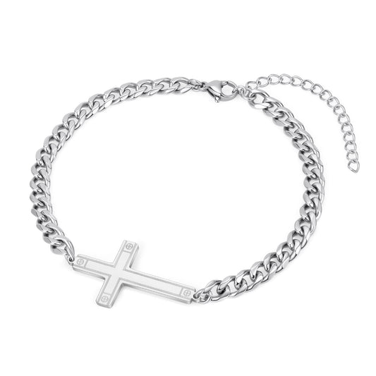 Men's Silver Stainless Steel Cross Bracelet